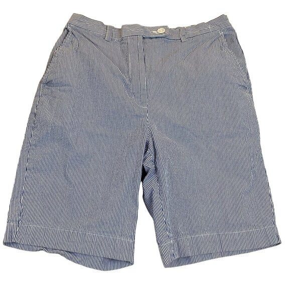 Womens High-Rise Striped Bermuda Shorts Size 12 Blue & White Cotton Blend - Picture 1 of 12